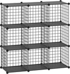 HUBSON Wire Cube Storage Organizer, Book/Toy/Craft/Potted Plants and petCloset Organizers and Storage Shelves, 9-Cube Freely Combinable Metal Grids Storage Shelf,Black Plus Iron