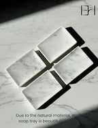 Natural Marble Soap Dish for Shower with Silicone Non-Slip Feet, Stone Drying Tray, Bar Soap Saver, Holder Container for Bathroom Decor Accessories(Carrara White, Rectangular)