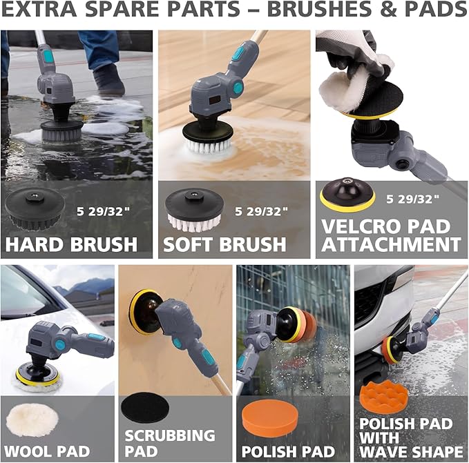 20V Outdoor Electric Brushless Spin Scrubber, Cordless Spin Scrubber with Replaceable Brush Heads and Battery, Power Cleaning Brush for Outdoor, Bathroom Stone, Tile Floor,Grout,Grooves