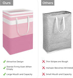 HomeHacks 2 Pack Large Laundry Baskets, Waterproof, Freestanding Laundry Hampers, Collapsible Clothes Hamper with Reinforced Handles in Laundry, College Dorm, Bathroom, Bedroom (Grey+Pink, 88Lx2)