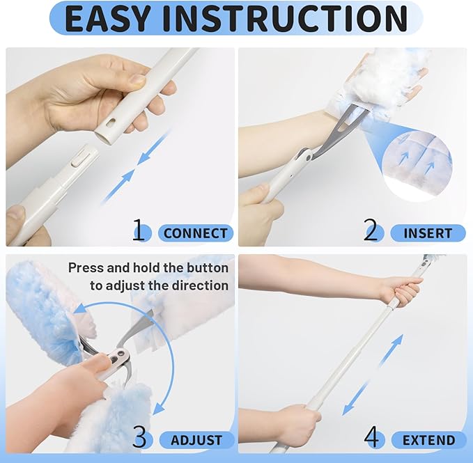 [30-Count Duster Refills + 3ft Extendable Handle] Compatible with Swiffer Dusters, Heavy Duty Dusting Cleaning Kit for Ceiling Fans, Blinds, Shelves - Lightweight, 360° Microfiber Head, Easy Assembly