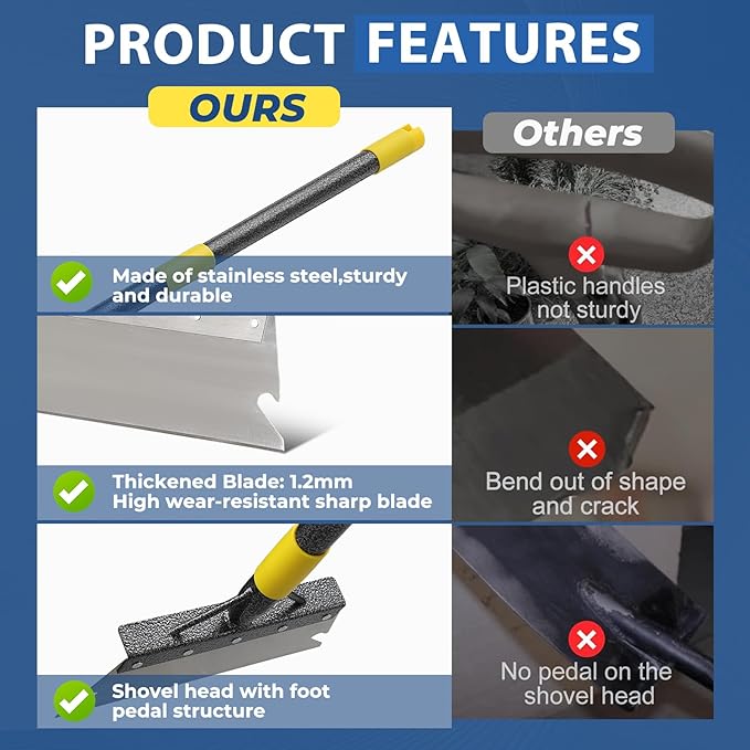 Garden Flat Scraper, 60" Multifunctional Cleaning Shovel, Heavy Duty Manual Weeder Metal Floor Scraper Garden Tool for Scraping, Ice Remove, Lawn Digging, Weeding, Edging