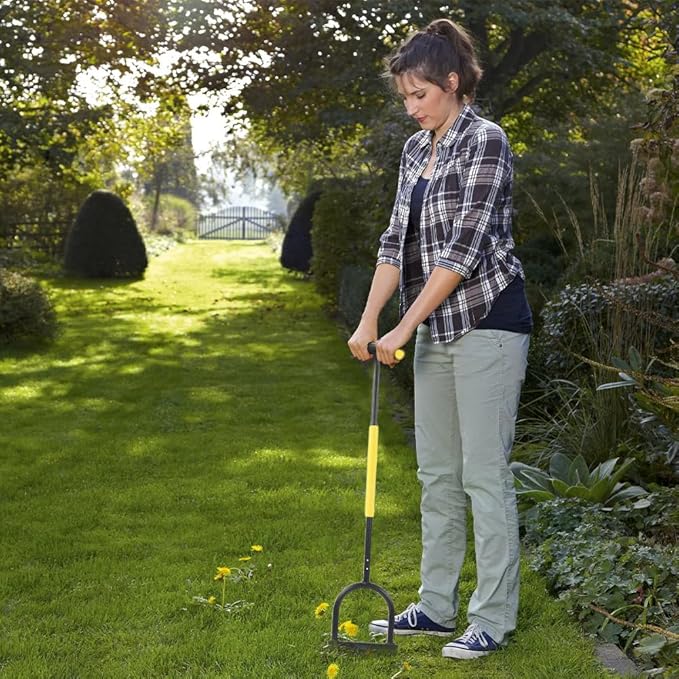 Half Moon Edger Lawn Tool, Manual Step Edger Saw Tooth Garden Hand Edging Shovel with Steel Long Handle for Yard Landscaping Borders Sidewalk Driveways Cable Burying Maintenance Flower Beds Grass