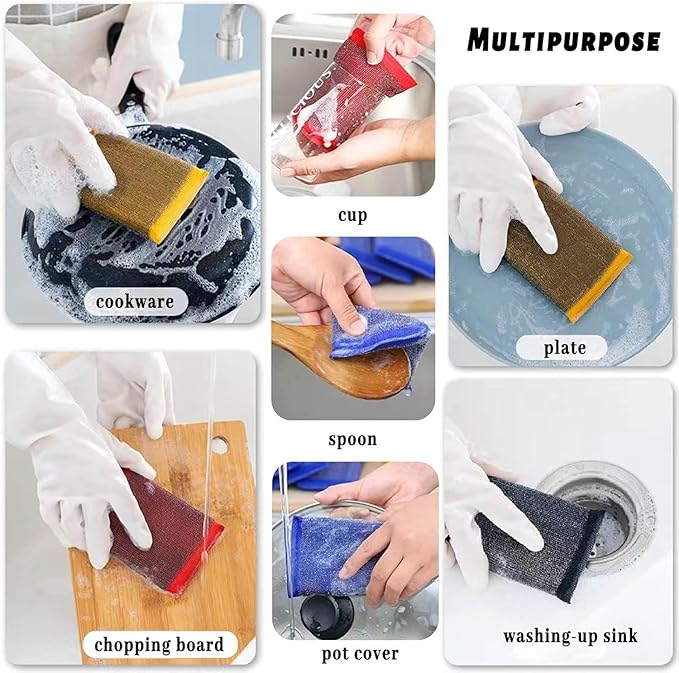 Steel Wool Scrub Sponges – Non-Scratch Microfiber Kitchen Scrubbers for Pots, Pans, and Household Cleaning – Heavy-Duty, Reusable Sponges (Blue)