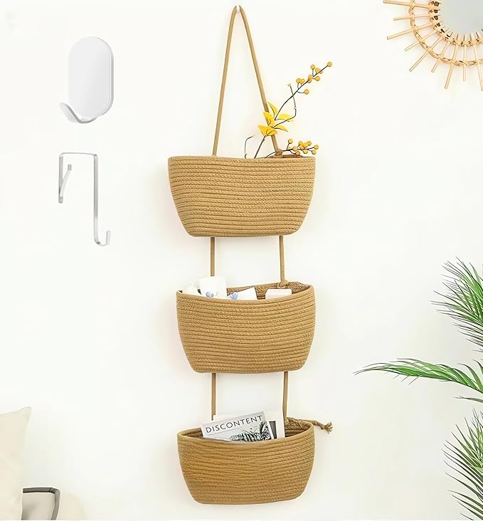 Over the Door Organizer, 3 Tier Hanging Storage Basket for a Stylish and Clutter-free Space, Ideal for Boho Room Decor and Nursery Decor