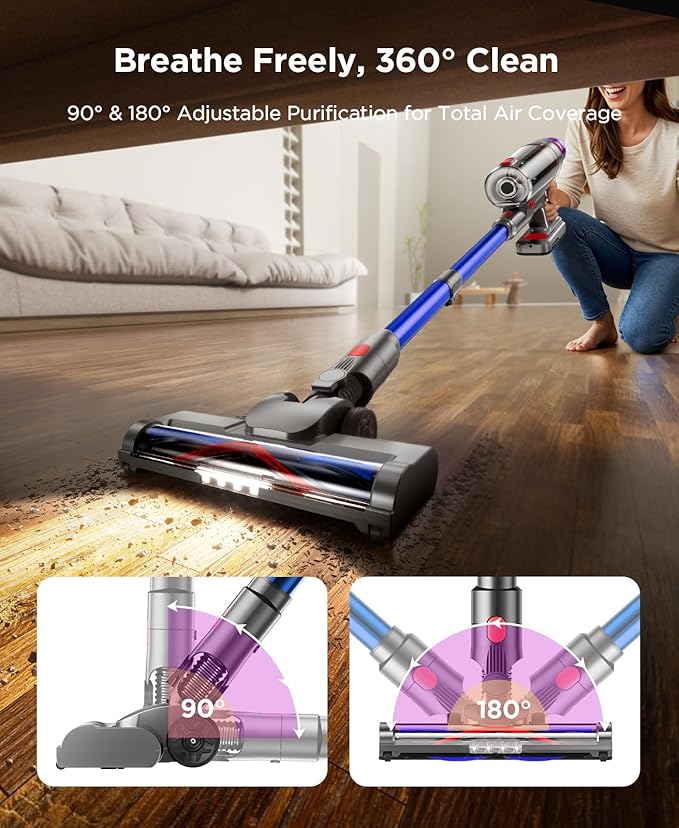 Cordless Stick Vacuum Cleaner for Home: Power Suction Vacuum Tangle-Free Lightweight Design & 2600mAh Detachable Battery Up to 50mins Runtime for Pet Hair Carpet Hardwood Floor