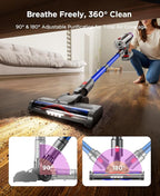 Cordless Stick Vacuum Cleaner for Home: Power Suction Vacuum Tangle-Free Lightweight Design & 2600mAh Detachable Battery Up to 50mins Runtime for Pet Hair Carpet Hardwood Floor