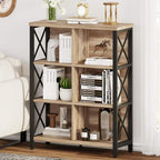 FATORRI 6 Cube Storage Organizer Shelf, Wood and Metal Cubby Bookcase, Industrial 4 Tier Cube Bookshelf (Rustic Oak)