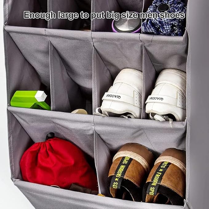 Over the Door Shoe Organizer, 14 Pockets Hanging Shoe Storage Rack with Large Deep Pockets, Oxford 600D Fabric Grey Shoe Storage Rack with 6 hook for Shoes, Slipper,Home Accessories etc