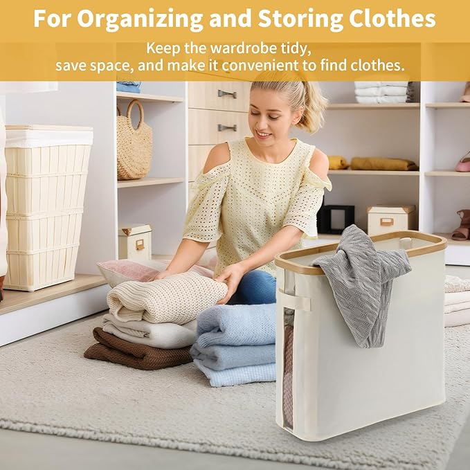 32L Bamboo Toilet Paper Storage Basket with Lid and Handle， Toilet Paper Organizer for Bathroom - Mega Capacity ， Collapsible Bathroom Toilet Paper Holder with Storage, Soft Beige，1 Pack