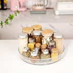 4 Pack Lazy Susan 9.2" Inch Turntable Organizer Pantry Organization and Storage Container Bins Spice Rack Cabinet Rotating Condiment for Pantry Kitchen Vanity Bathroom Jewelry Holder Clear