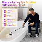 6000mAh Battery Electric Spin Scrubber 5inch Large Brush, Zordin Best Power Shower Scrubber for Cleaning, 1200RPM Cordless Cleaning Brush for Bathroom/Floor Grout Tile (8 Brushes)