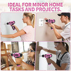 8V Cordless Drill Driver Set - 3/8" Keyless Chuck, 15pcs Drill Bits Included, Built-in LED Light for Drilling & Screwing, Comes with Toolbox for Storage (Pink)