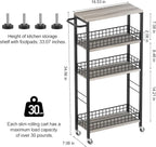 4 Tier Slim Storage Cart Narrow Laundry Cart on Wheels Utility Kitchen Rolling Cart with Wood Tabletop Mobile Shelving Unit Bathroom Storage Organizer Slide Out Rolling Tower for Narrow Spaces