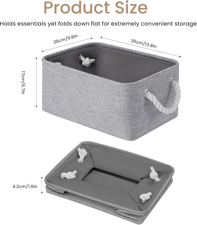 Storage Baskets for Shelves 13.8x9.8x6.7 Inch-Foldable Fabric Organizing Storage Bins with Handles, Closet & Bathroom Organizer, Home Storage for Kitchen, Office (3-Pack, Gray)