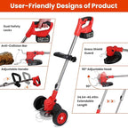 Cordless Weed Wacker, 2x2.5Ah Battery Powered Grass Trimmer, Electric Weed Eater with Wheels, 3-in-1 Electric Lawn Edger with 3 Types Blades Brush Cutter for Garden, Yard