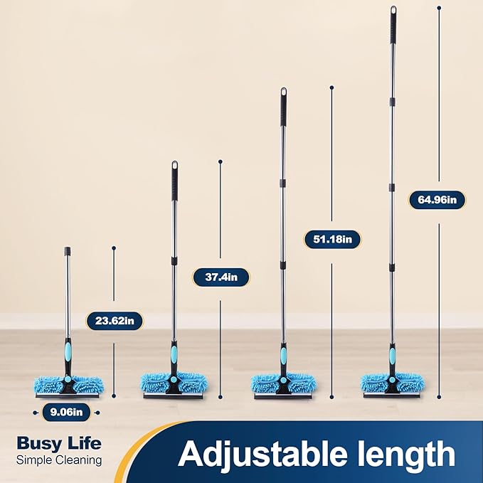 Yocada 2-in-1 Window Squeegee and Scraper with 2 Microfiber Cloths Adjustable Length 180° Rotatable Head for Glass Car Bathroom Floor Tile Window Cleaning 64.96"