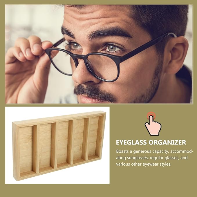 Sunglasses Organizer Tray with 5 Compartments Eyeglass Display Rack Eyewear Storage for Home and Office Desk