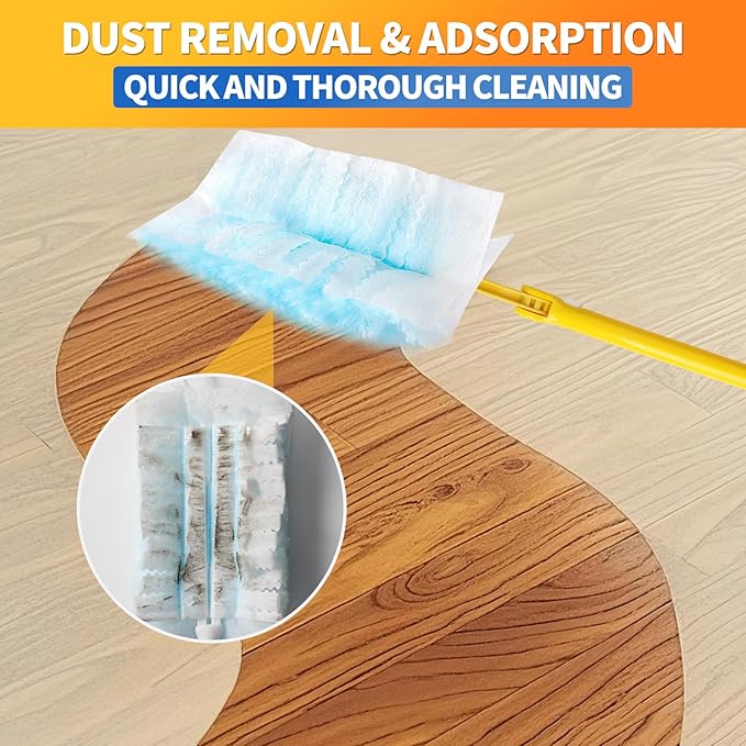 60 Count Electrostatic Duster Refills Compatible with Swiffer Duster,Multi-Surface Dusting Refills,Microfibre Dusters for Cleaning with 1Pcs Retractable Handle,Unscented