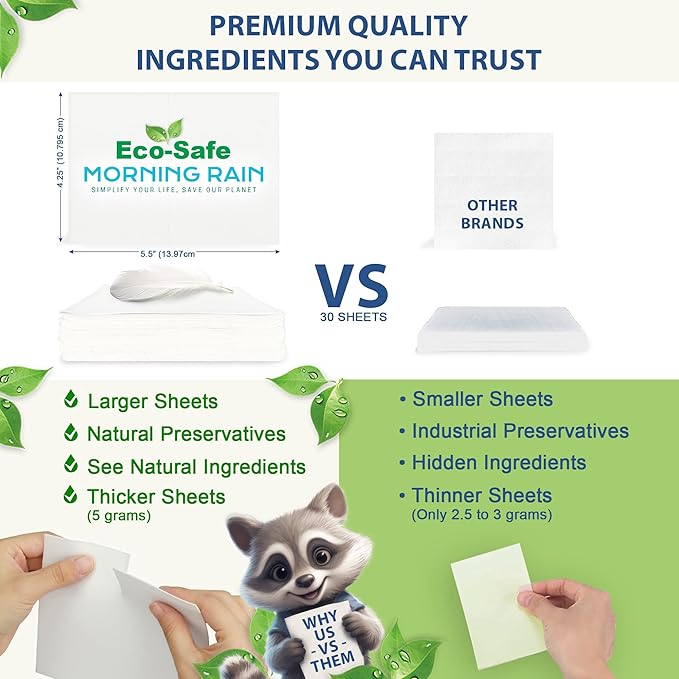 MorningRain Eco Laundry Detergent Sheets - Ingredients from Finland, Unscented, Bio-Enzyme Formula, Power Clean, 90 Sheets (Up to 180 Loads) - Non-Toxic, Preservative-Free, Skin Safe, Designed in USA