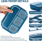 shell and turtle Bento Box Adult Lunch Box, Kids Lunch Containers for School with 4 Compartments, with Utensils, Sauce Jar, Muffin Liners, Microwave Safe, Navy