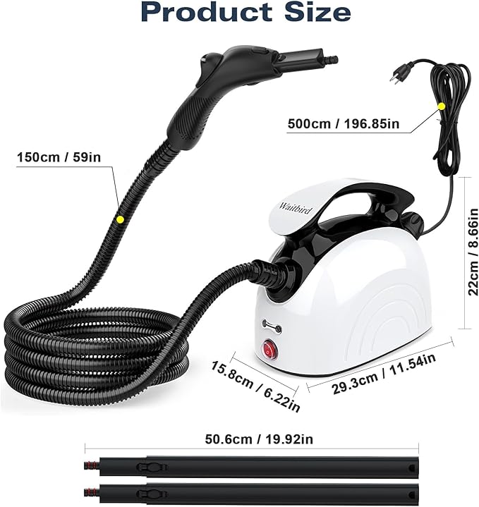 Steam cleaner, equipped with 21 specialized accessories, 1.08-liter water tank, 248°F high-temperature steam, suitable for floors, tile grout, tiles, carpets, and cars, chemical-free cleaning (White)