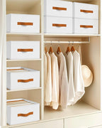 Homsorout Clothes Organizers and Storage - 4/5/7 Grids Fabric Jeans Organizer with Handles, Foldable Closet Organizers Dividers, Wardrobe organizer for Pant, Sweater, T-shirt, Scarf, 3 Pack, White