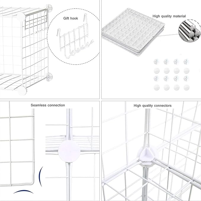 C&AHOME Wire Cube Storage, 12-Cube Storage Organizer Metal, C Grids Storage Bins Shelving, Modular Bookshelf Shelf, Closet Cabinet Ideal for Bedroom, Office 36.6”L x 12.4”W 48.4”H White