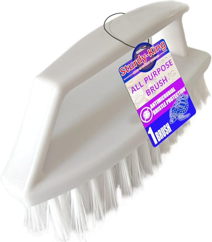 Scrub Brush Unbreakable Handle 6" White, Stiff Heavy-Duty Bristles Tough on Baked-on Grime Dishes Pots Grill Tub Shower Bathroom Tile Grout Floor Concrete Tires Carpet Unbreakable Handle