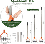 67-Inch Garden Cultivator with Tempered Spring Steel Tines, Adjustable Stainless Steel Handle, Manual Rotary Design for Soil Loosening