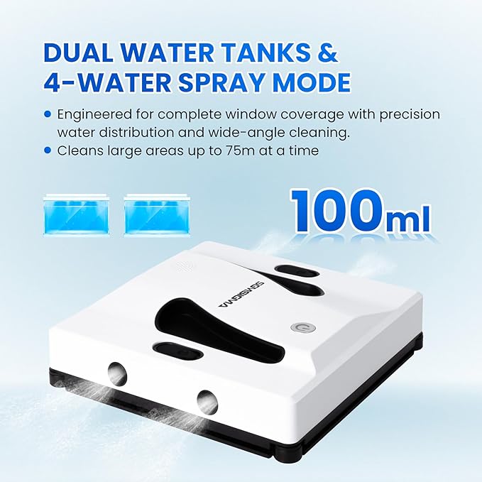 M84 Smart Window Cleaning Robot - 4800PA Suction, 4-Way Spray & Wet Wiping, Auto Edge Detection, 4 Cleaning Modes, Compact Design with Smart Path Planning, Safe for High-Rise Glass/Tiles (White)