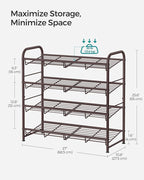 SONGMICS Stackable Shoe Rack, 4 Tier Metal Shoes Rack Storage Shelf, Holds up to 16 Pairs Shoes, Adjustable Slanted Shelves Tower Organizer for Closet Entryway Small Spaces, Bronze