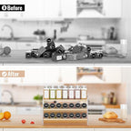 MUDEELA Clear Spice Rack Organizer for Cabinet, 3 Tiered Vertical Spice Shelf, Wooden Seasoning Organizer for Countertop, Kitchen, Pantry, Freestanding, 13.3" W × 11.2" H (No Jars Included)