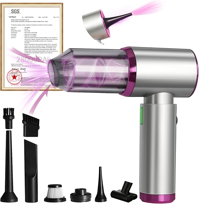 7-In-1 US-Designed Car Vacuum Portable Cordless【Powerful Brushless Motor | 28,000 Pa Suction】【5.0 Graphene Battery|Lasting Endurance】Handheld Vacuum Cordless Car for Home Officeand Pet Hair (Silver)