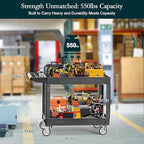 Heavy Duty Cart Utility Cart, Heavy Duty Rolling Service with Wheels, 500lbs Load Capacity, Durable Plastic & Deep Shelves for Warehouse, Garage, Cleaning - Swivel Wheels Easy Maneuverability