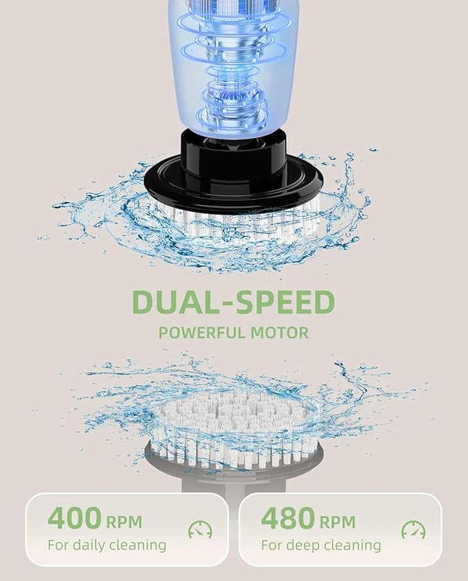 Electric Spin Scrubber, Cordless Cleaning Brush, Shower Scrubber with 8 Brush Heads, Power Scrubber Dual Speeds with Adjustable Extension Handle, IPX7 Waterproof for Bathtub Floor Tile Car-B