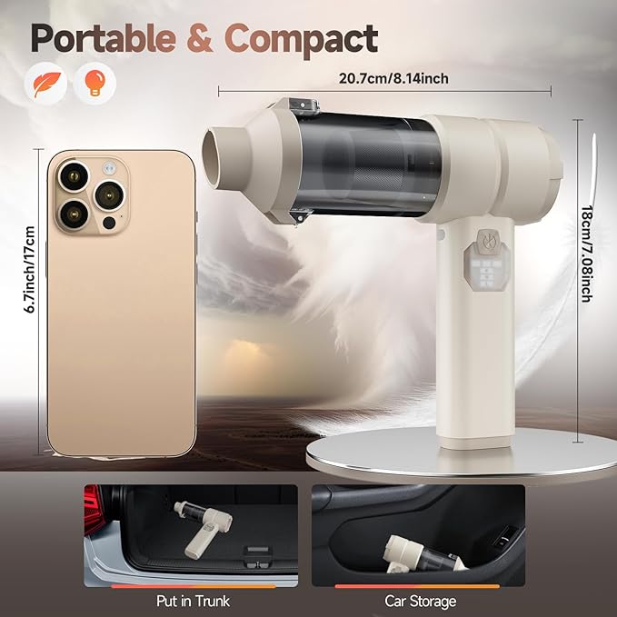 Car Vacuum, Handheld Car Vacuum Cleaner Cordless with Brushless Motor, 20000PA Suction High Power Rechargeable Vacuum Cleaner & Air Duster, 4-in-1 Portable Mini Hand Vacuum Blower with LED Display