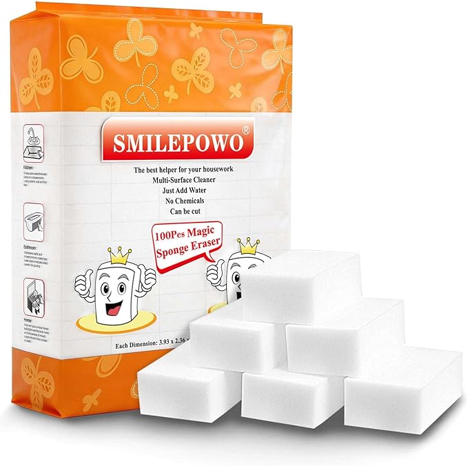 Magic Sponge Eraser 100 Pack Extra Thick and Long Lasting Melamine Sponges in Bulk - Multi Surface Power Scrubber Foam Cleaning Pads - Bathtub, Floor, Baseboard, Bathroom, Wall Cleaner