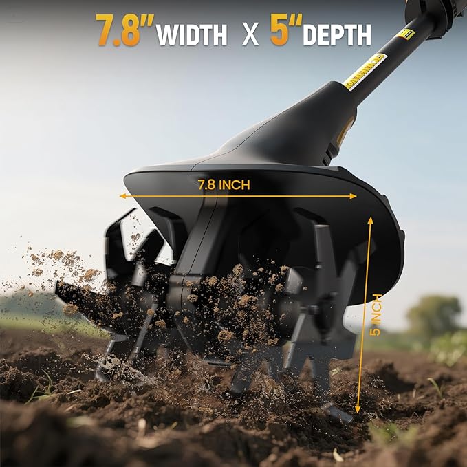 Cordless Tiller Cultivator Fit for DeWALT 20v Max Battery, 360RPM Electric Rototiller 7.8″ Tilling Width & 5″ Depth for Gardening & Farming(Battery not Included)