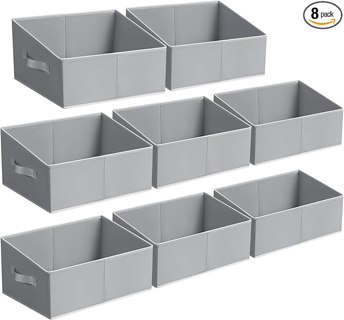 Storage Bins Cube Storage Organizer - 8 Pack Fabric Trapezoid Storage Cubes for Bins and Baskets for Shelves Collapsible Non-Separating Trapezoidal Flared Cube Organizer, Light Gray