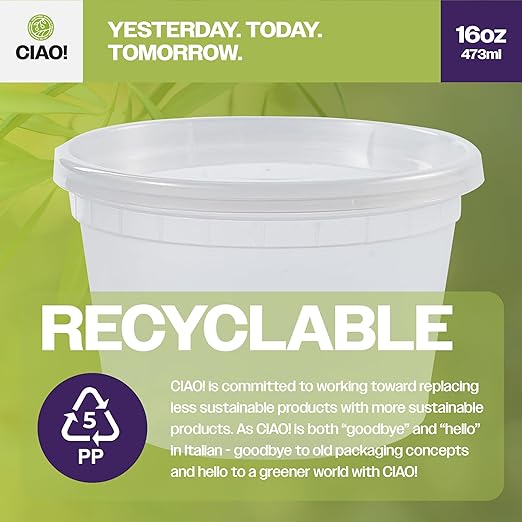 CIAO! 16oz PP Injection Molded Soup-Deli Container with LLDPE Lid, Microwavable and BPA Free (240/240 combo pack)