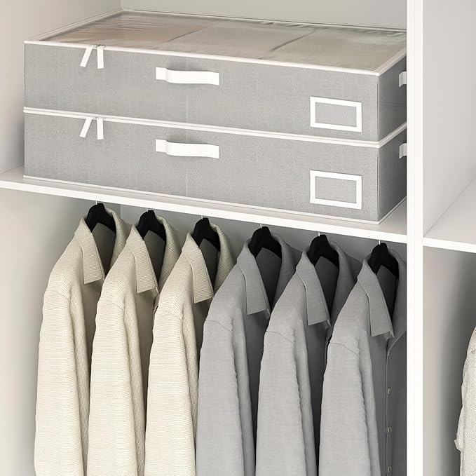 Under Bed Storage, Under Bed Storage Containers Bins for Clothes, Large Linen Underbed Closet Organization Bins, 2 Pack Collapsible Underbed Bin Dorm for Clothes, Sweater, Gray