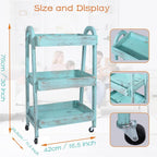 3-Tier Rolling Utility Cart with Lockable Wheels Storage Slim Storage Heavy Duty Cart Mobile Shelving Unit Craft Narrow Organizer for Bathroom Laundry Kitchen (Vintage Blue)