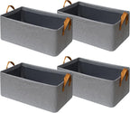 SNWDN 4 Pack Closet Cloth Storage Bins for Shelves,Medium Storage Baskets for Shelves, Fabric Bins for Closet organization with Handles（ Gray 15''L x 10''W x 8''H）