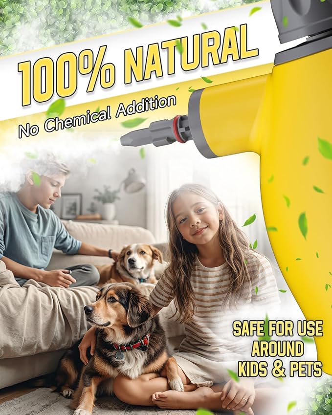 Handheld Steam Cleaner with Safety Lock, 500mL Large Tank & 19PCS Accessories - Multi-Surface Deep Cleaning for Kitchen, Bathroom, Car, Sofa - Removes Stubborn Grime, Sanitizes Surfaces (Yellow)