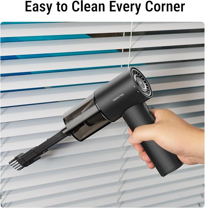 REIKIYA Car Vacuum Cleaner Portable Cordless 14000PA Compressed Air Duster 150000RPM Blower for Keyboard Computer Cleaning with LED Light& 7800mAh Battery, Inflator Pump for Balls Inflatable Mattress