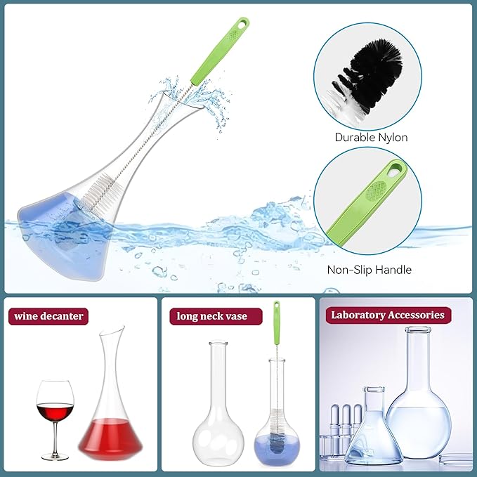 Set of 12 Tube Pipe Cleaners Kit - for Cleaning Narrow Neck Bottle, Curved Glass Tube, Hard-to-Reach Crevices,17” Long Handle Brush,8.2” Multi-Diameters Brushes,35” Flexible Dual-Head Cleaner
