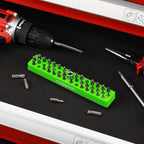 CASOMAN 1/4" Hex Bit Organizer with Magnetic Base - Green, 43 Hole Bit Organizer with Strong Magnetic Base, Magnetic Bit Organizer for Your Specialty