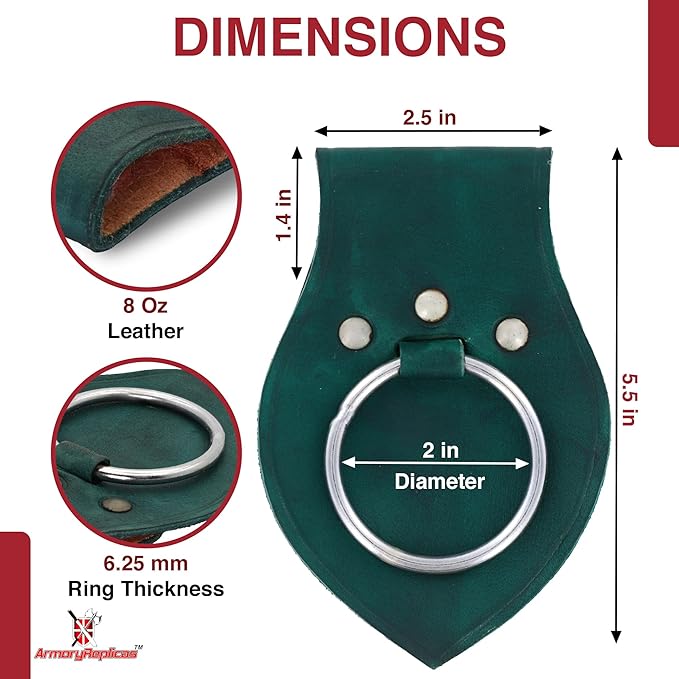 Armory Replicas - Genuine Rawhide Leather Universal Axe Frog - Medieval Hand Crafted O-Ring Funcitonal Outdoor Costume LARP Weapon Holder