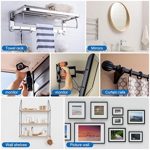 Aovchei Drywall Anchors Kit, 86pcs, 43 Plastic Drywall Anchors and 43 Philips Flat Head Screws, 3 Size #8 * 40#8 * 60#8 * 80, Wall Hanging Kit for Hanging Picture Frame, Shelf Brackets, Curtain Rod